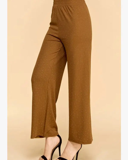 Rhinestone Rib Straight Pants – Slim Fit Stretch Trousers