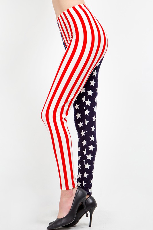PLUS F743 PLUS SIZE AMERICAN FLAG PRINT LEGGINGS