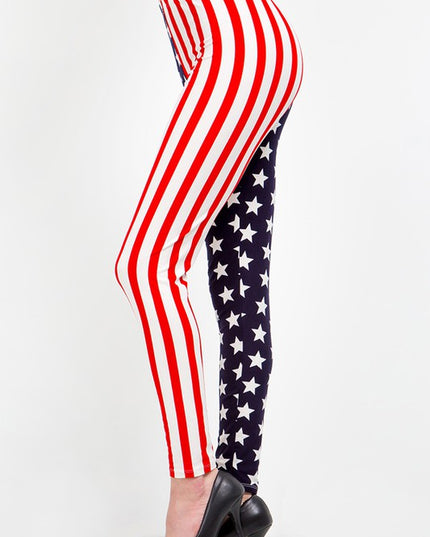 PLUS F743 PLUS SIZE AMERICAN FLAG PRINT LEGGINGS