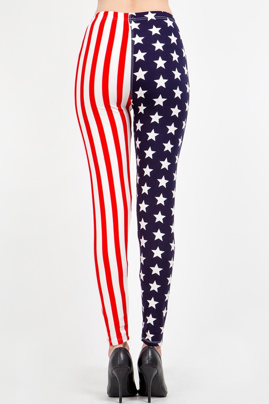 PLUS F743 PLUS SIZE AMERICAN FLAG PRINT LEGGINGS