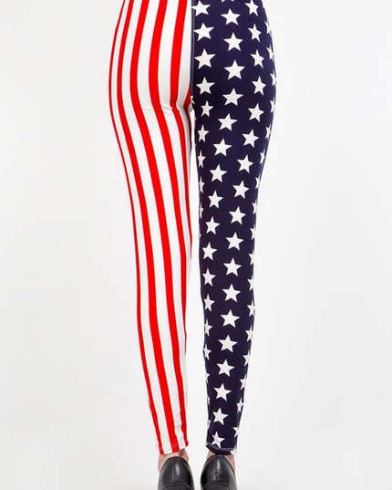 PLUS F743 PLUS SIZE AMERICAN FLAG PRINT LEGGINGS