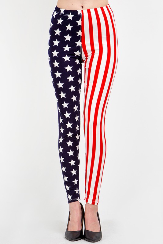 PLUS F743 PLUS SIZE AMERICAN FLAG PRINT LEGGINGS