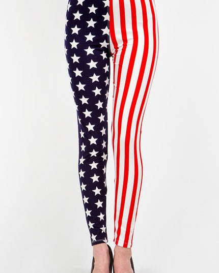 PLUS F743 PLUS SIZE AMERICAN FLAG PRINT LEGGINGS
