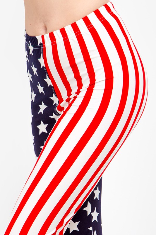 PLUS F743 PLUS SIZE AMERICAN FLAG PRINT LEGGINGS