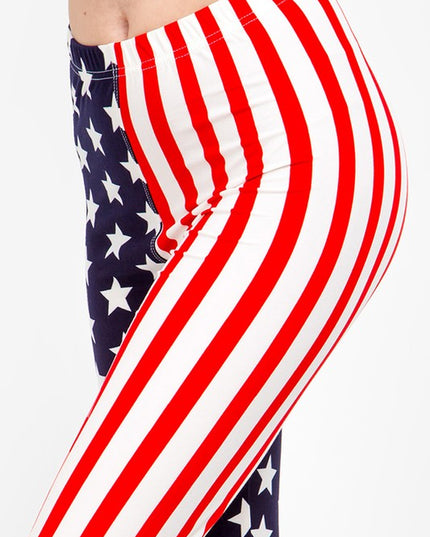 PLUS F743 PLUS SIZE AMERICAN FLAG PRINT LEGGINGS