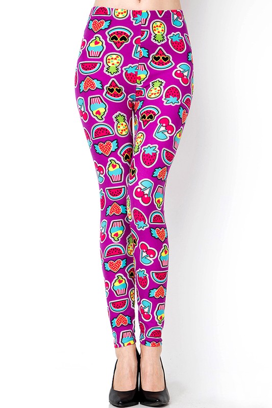 PLUS J208 PLUS SIZE CUPCAKE, CHERRY & WATERMELON PRINT LEGGINGS
