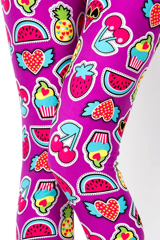 PLUS J208 PLUS SIZE CUPCAKE, CHERRY & WATERMELON PRINT LEGGINGS