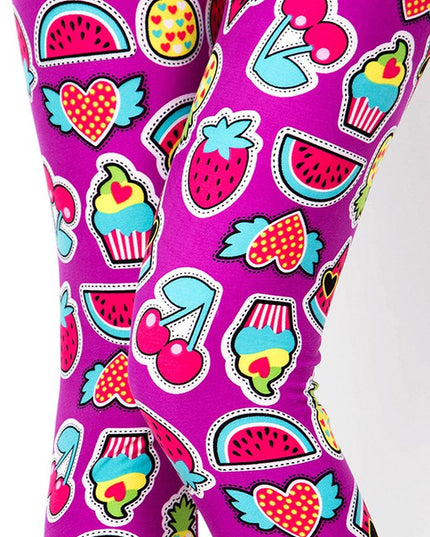 PLUS J208 PLUS SIZE CUPCAKE, CHERRY & WATERMELON PRINT LEGGINGS