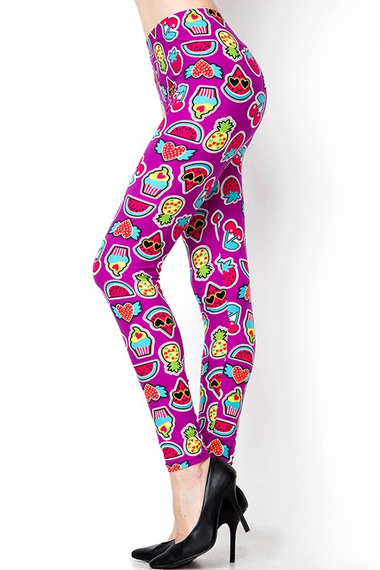 PLUS J208 PLUS SIZE CUPCAKE, CHERRY & WATERMELON PRINT LEGGINGS