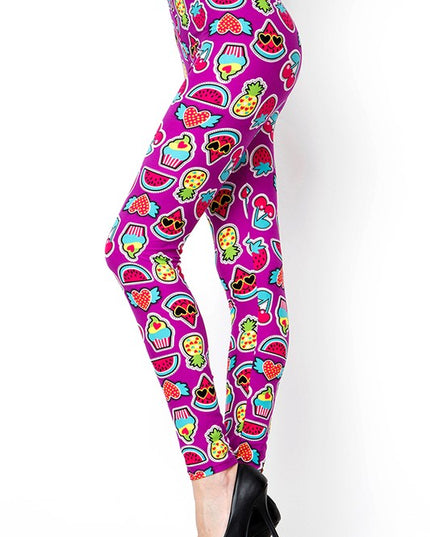 PLUS J208 PLUS SIZE CUPCAKE, CHERRY & WATERMELON PRINT LEGGINGS