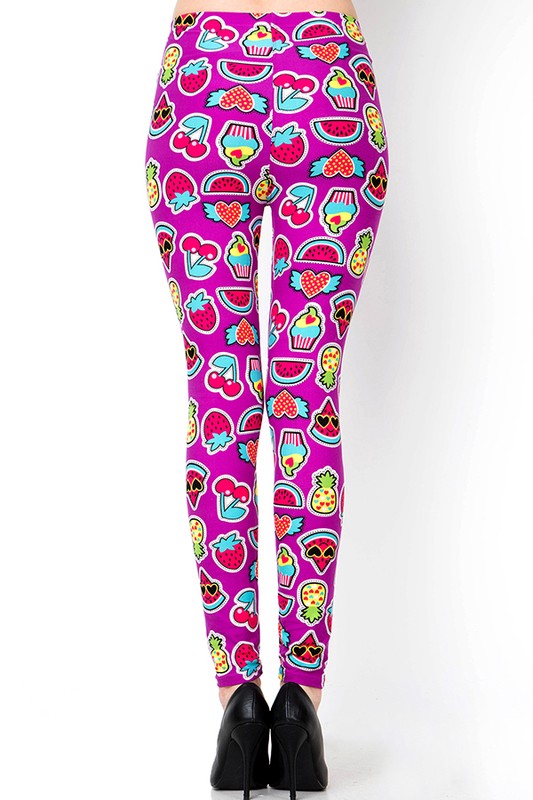 PLUS J208 PLUS SIZE CUPCAKE, CHERRY & WATERMELON PRINT LEGGINGS