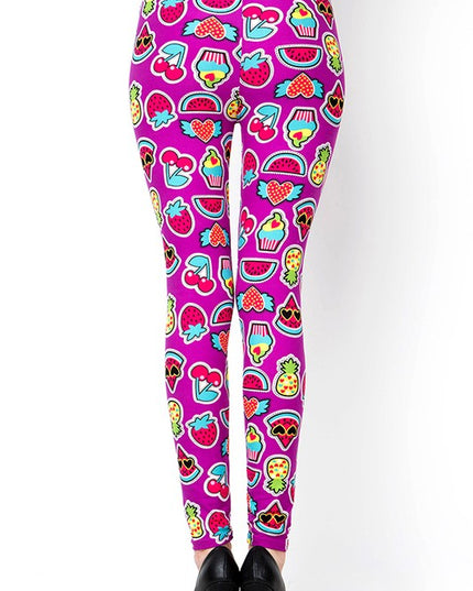 PLUS J208 PLUS SIZE CUPCAKE, CHERRY & WATERMELON PRINT LEGGINGS