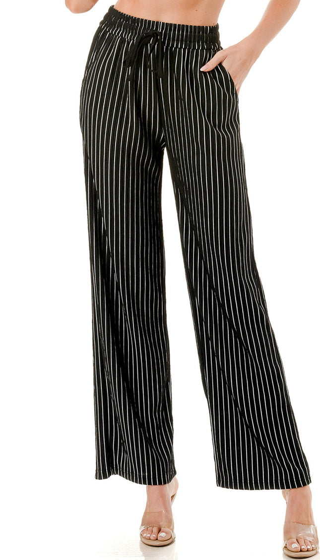 HK02S STRIPE PRINT CRINKLE WIDE LEG PANTS