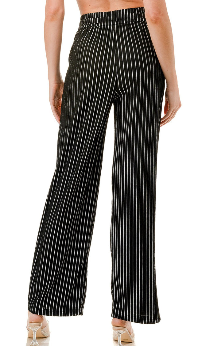 HK02S STRIPE PRINT CRINKLE WIDE LEG PANTS