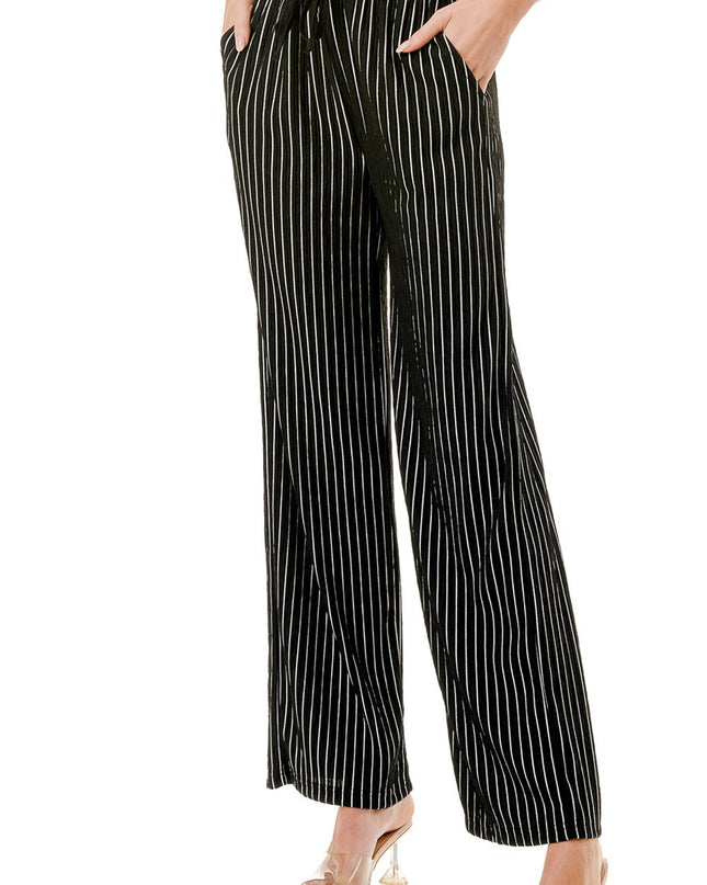 HK02S STRIPE PRINT CRINKLE WIDE LEG PANTS