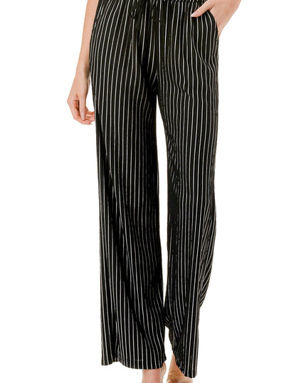 HK02S STRIPE PRINT CRINKLE WIDE LEG PANTS