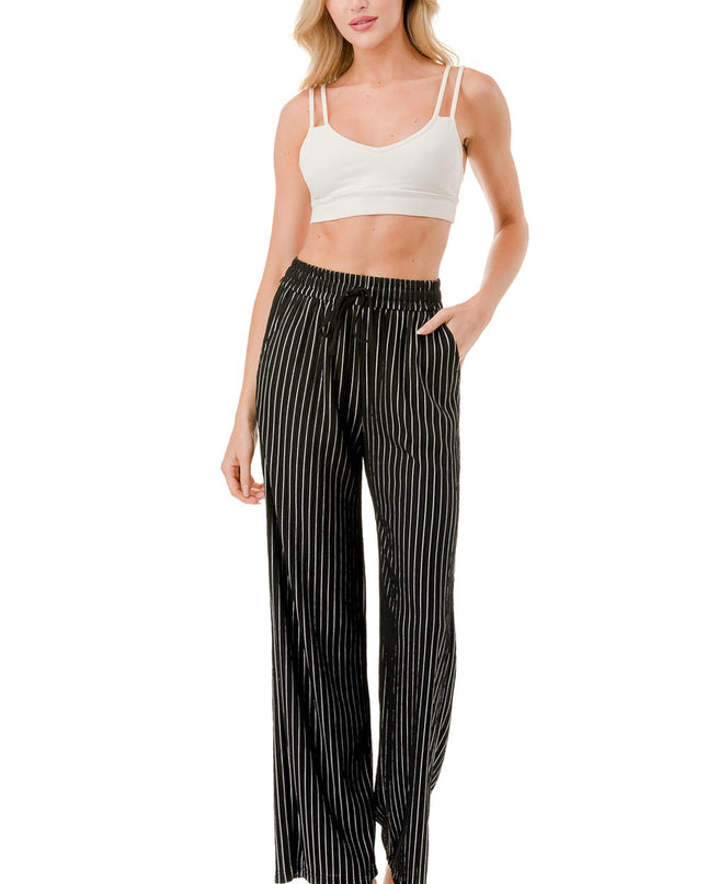 HK02S STRIPE PRINT CRINKLE WIDE LEG PANTS