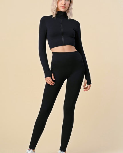 JA33SET DIAMOND & STRIPE TEXTURED ZIP UP CROP JACKET SET