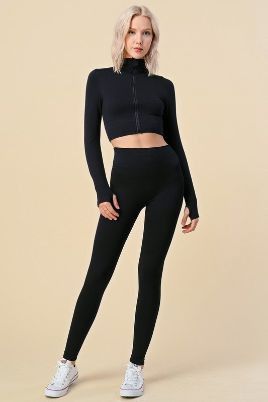 JA33SET DIAMOND & STRIPE TEXTURED ZIP UP CROP JACKET SET