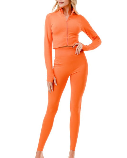 JA33SET DIAMOND & STRIPE TEXTURED ZIP UP CROP JACKET SET