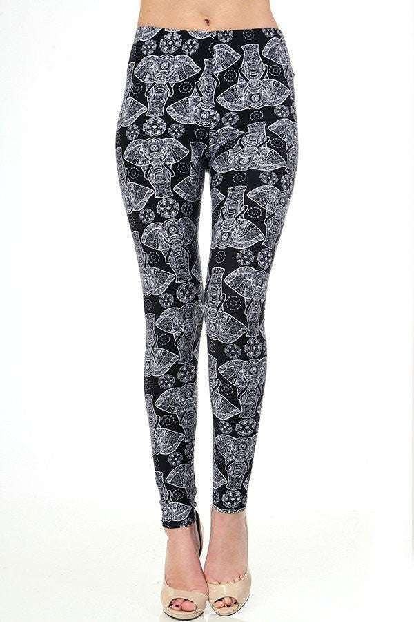 PLUS N181 PLUS SIZE ELEPHANT PRINT BRUSHED FULL LEGGINGS