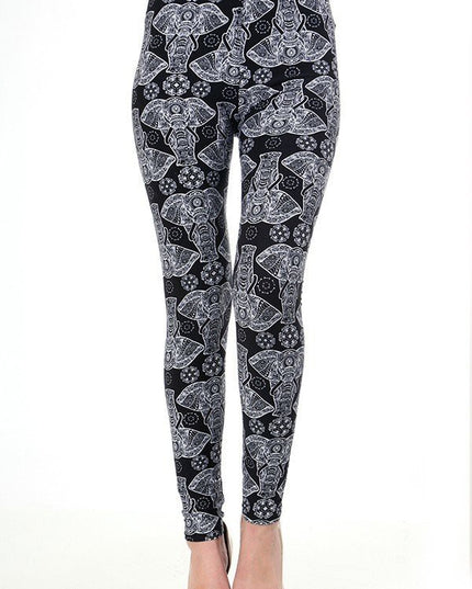 PLUS N181 PLUS SIZE ELEPHANT PRINT BRUSHED FULL LEGGINGS