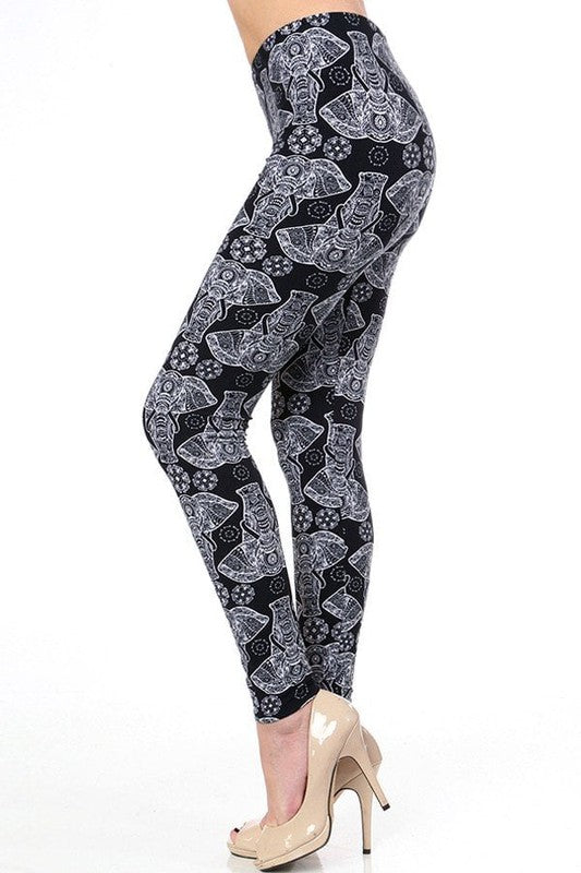 PLUS N181 PLUS SIZE ELEPHANT PRINT BRUSHED FULL LEGGINGS