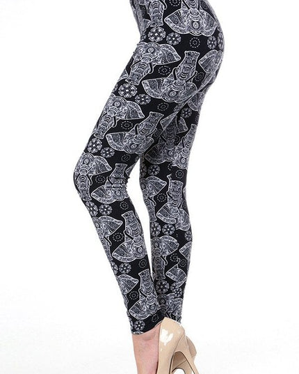 PLUS N181 PLUS SIZE ELEPHANT PRINT BRUSHED FULL LEGGINGS