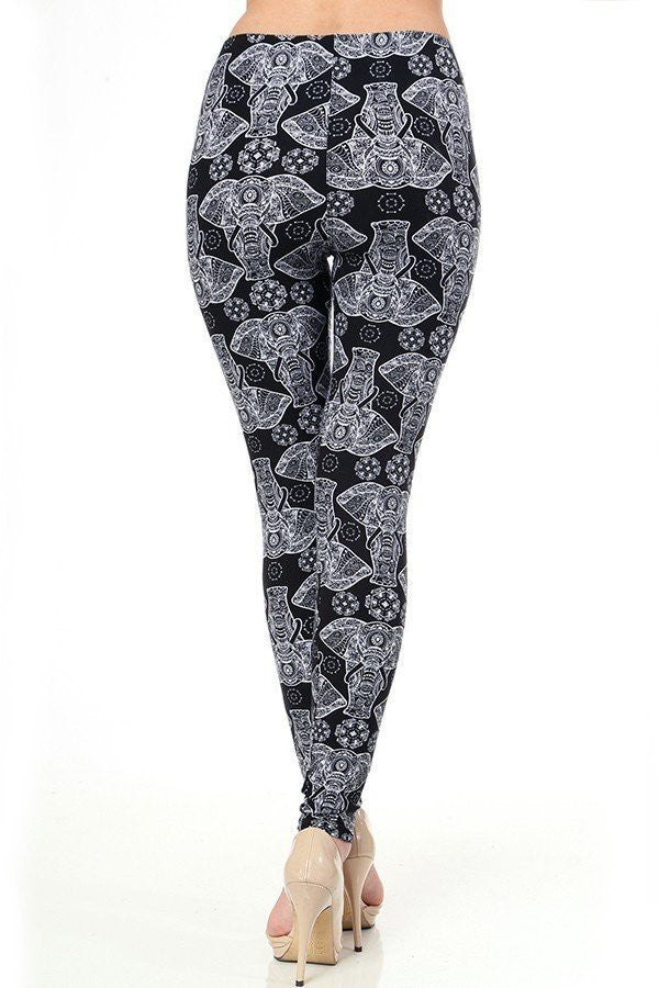 PLUS N181 PLUS SIZE ELEPHANT PRINT BRUSHED FULL LEGGINGS