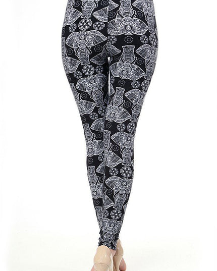 PLUS N181 PLUS SIZE ELEPHANT PRINT BRUSHED FULL LEGGINGS