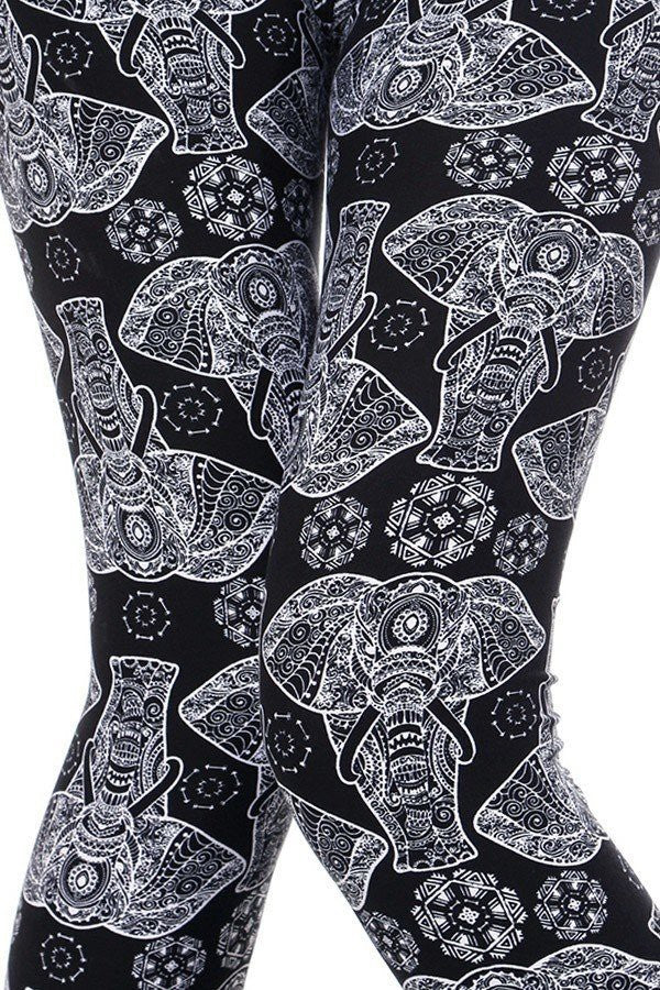 PLUS N181 PLUS SIZE ELEPHANT PRINT BRUSHED FULL LEGGINGS