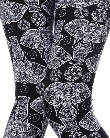PLUS N181 PLUS SIZE ELEPHANT PRINT BRUSHED FULL LEGGINGS