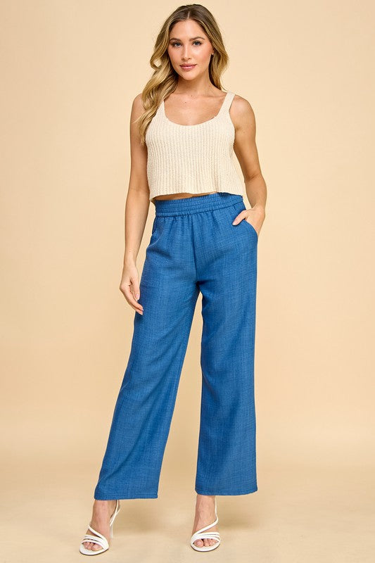 LELIS-01 SILKY LELISI WOVEN WIDE LEG PANTS