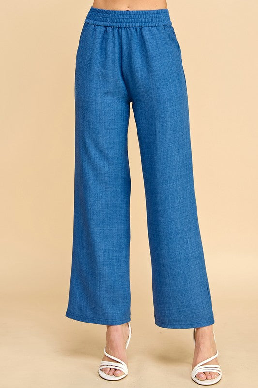 LELIS-01 SILKY LELISI WOVEN WIDE LEG PANTS
