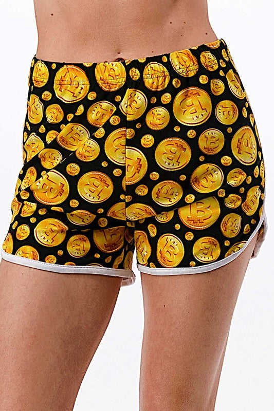 NDS02 F763 BITCOIN PRINT DOLPHIN SHORTS