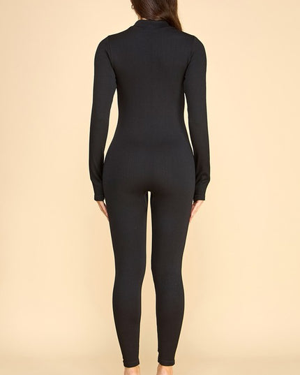 JS100 SOLID RIBBED ZIP FRONT JUMPSUIT