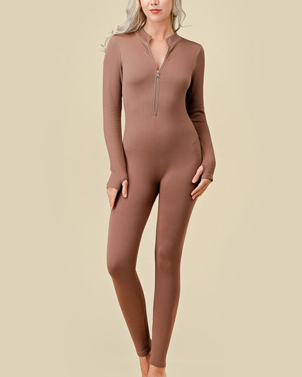 JS100 SOLID RIBBED ZIP FRONT JUMPSUIT