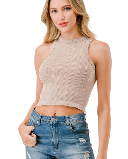 NT95MW MINERAL WASH RIB CROP TANK TOP