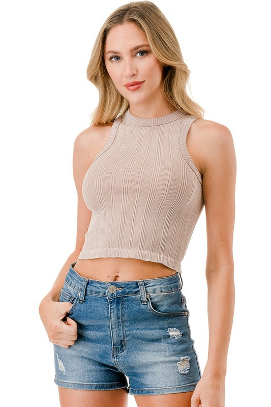 NT95MW MINERAL WASH RIB CROP TANK TOP