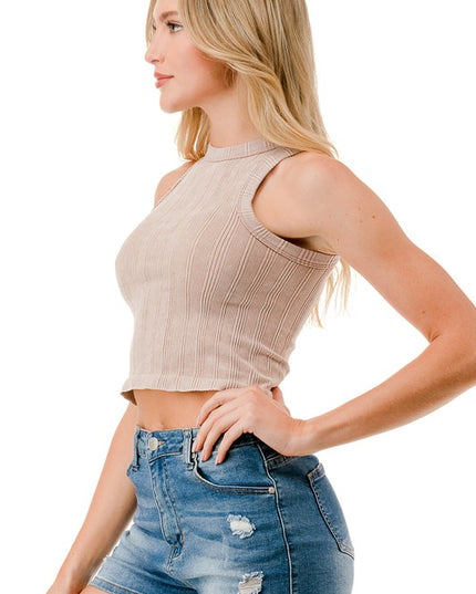 NT95MW MINERAL WASH RIB CROP TANK TOP