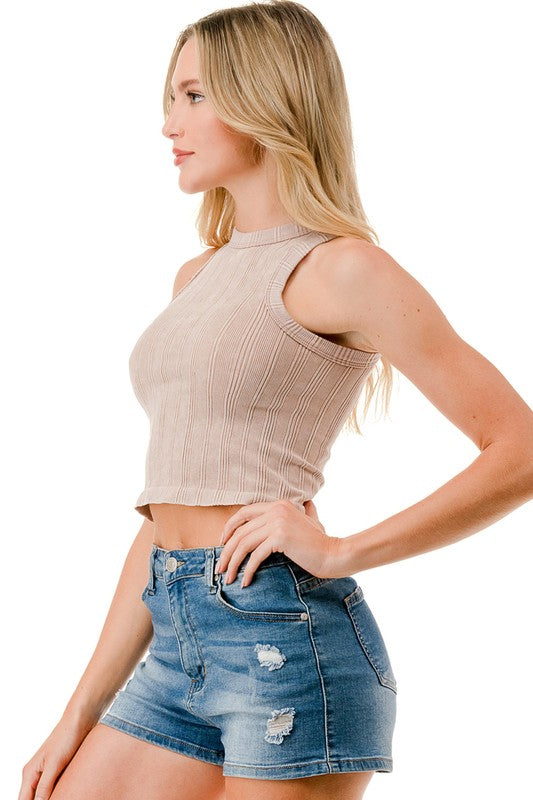 NT95MW MINERAL WASH RIB CROP TANK TOP