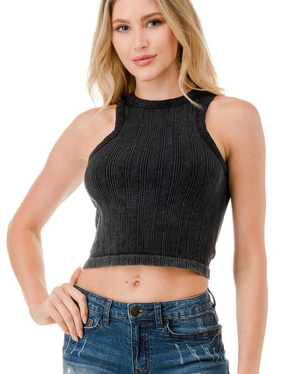 NT95MW MINERAL WASH RIB CROP TANK TOP