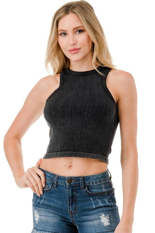 NT95MW MINERAL WASH RIB CROP TANK TOP