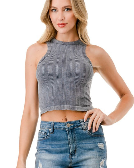 NT95MW MINERAL WASH RIB CROP TANK TOP