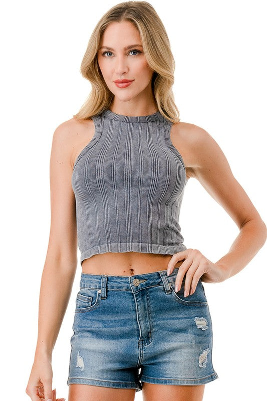 NT95MW MINERAL WASH RIB CROP TANK TOP