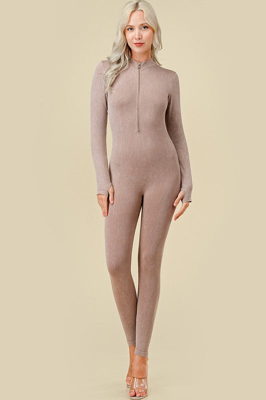JS100MW MINERAL WASH LONG SLEEVE CATSUIT