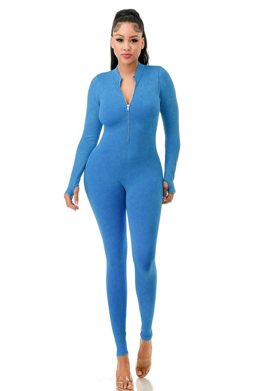 JS100MW MINERAL WASH LONG SLEEVE CATSUIT