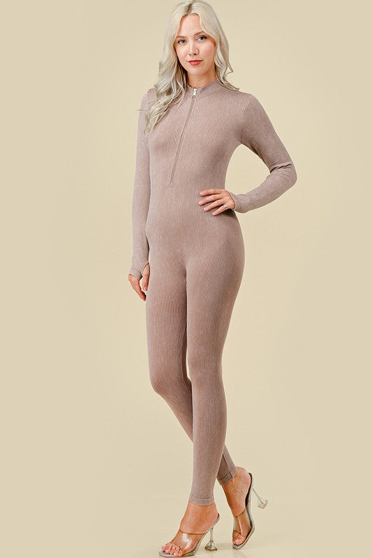 JS100MW MINERAL WASH LONG SLEEVE CATSUIT