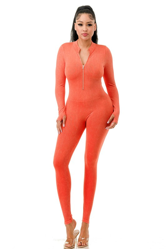 JS100MW MINERAL WASH LONG SLEEVE CATSUIT