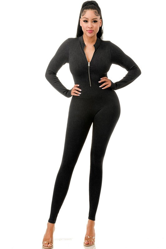 JS100MW MINERAL WASH LONG SLEEVE CATSUIT